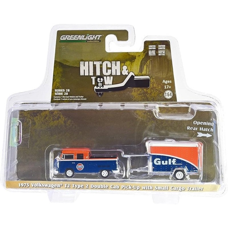 GL 1:64 1975 VW Type 2 (T2) D/Cab P/up w/ Cargo Trailer