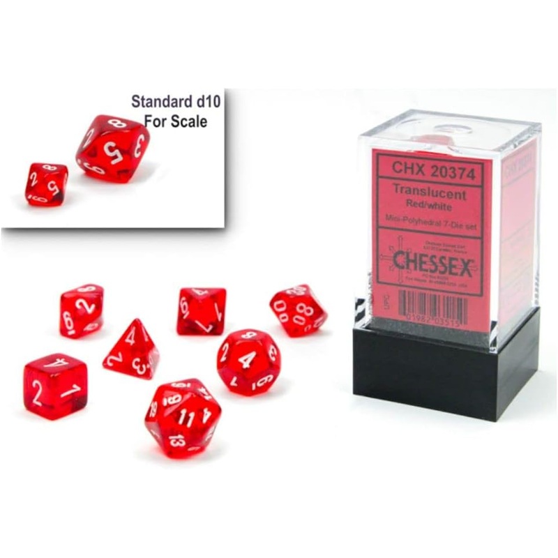 Chessex: Translucent Red/White Plastic Polyhedral Dice Set (10mm)