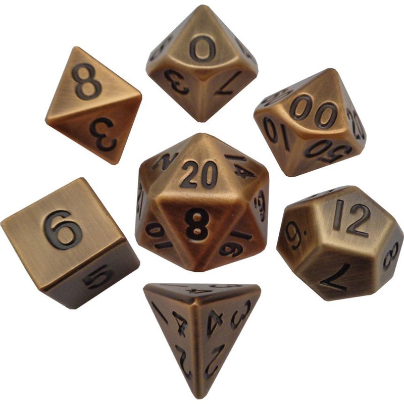 16mm Antique Gold Painted Metal Polyhedral Dice Set
