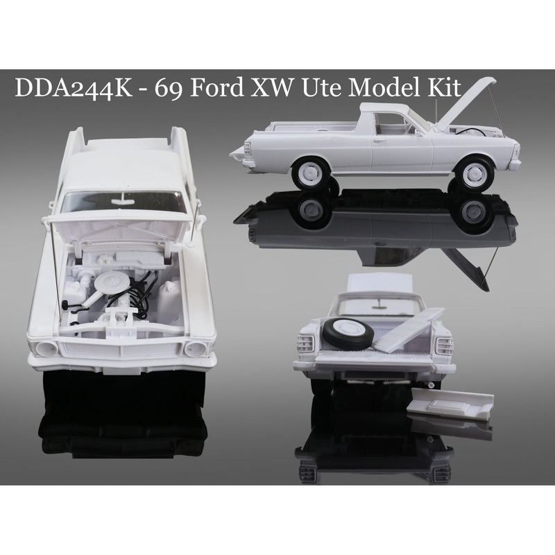 DDA COLLECTIBLES 1:24 Plastic Kit XW Standard Ford Ute – Sealed Body, Opening Tailgate, Opening Bonnet w/Engine, Spare Wheel & Fuel Tank Compartment