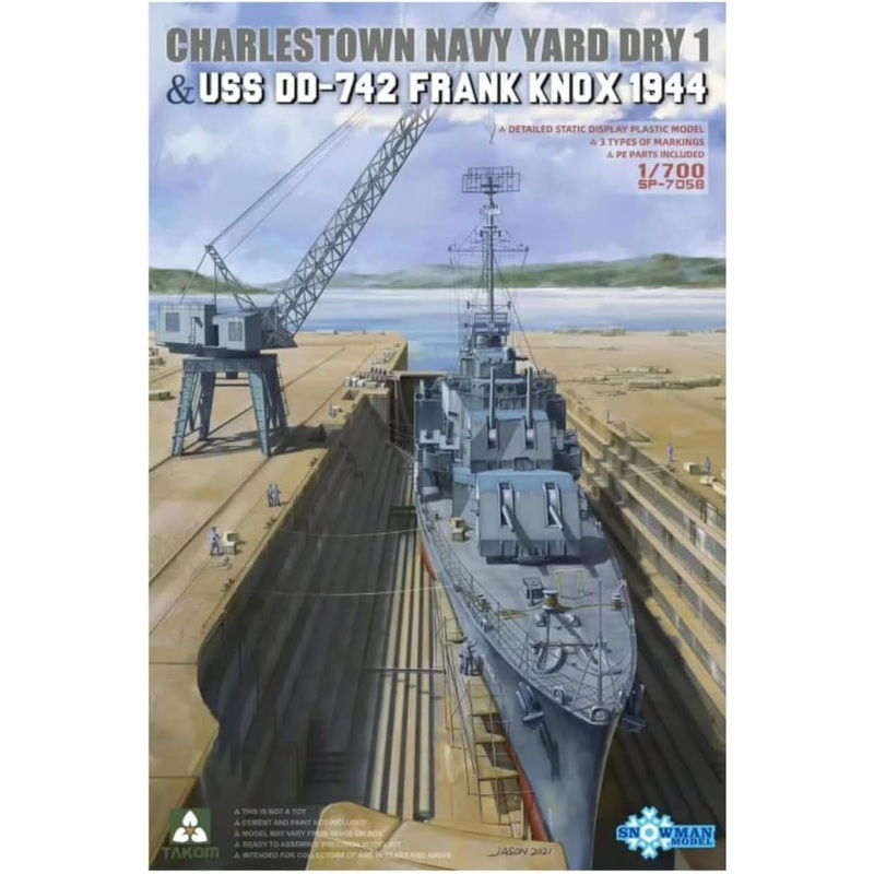 SNOWMAN MODEL SP-7058 CHARLESTOWN NAVY YARD DRY DOCK 1 & USS DD-742 FRANK KNOX 1944 1/700 SCALE
