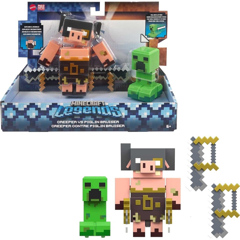 ** 40% OFF ** MINECRAFT GYR99 LEGENDS CREEPER VS PIGLIN BRUISER ACTION FIGURES