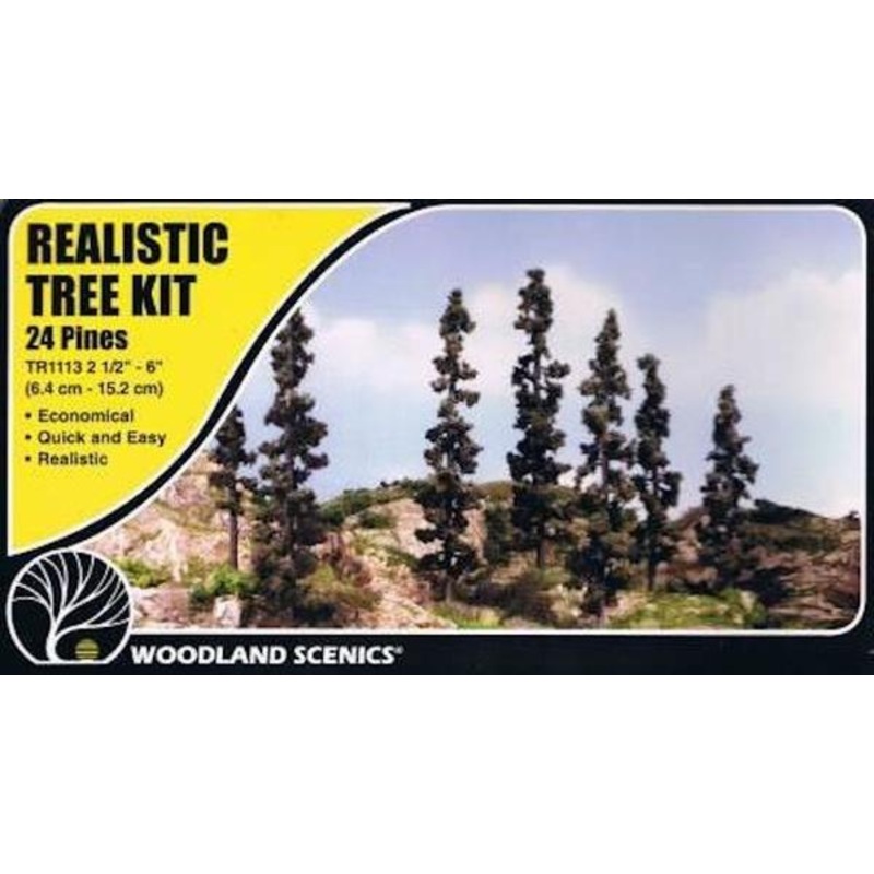 WOODLAND SCENICS WTR1113 REALISTIC TREE KIT 24 PINES