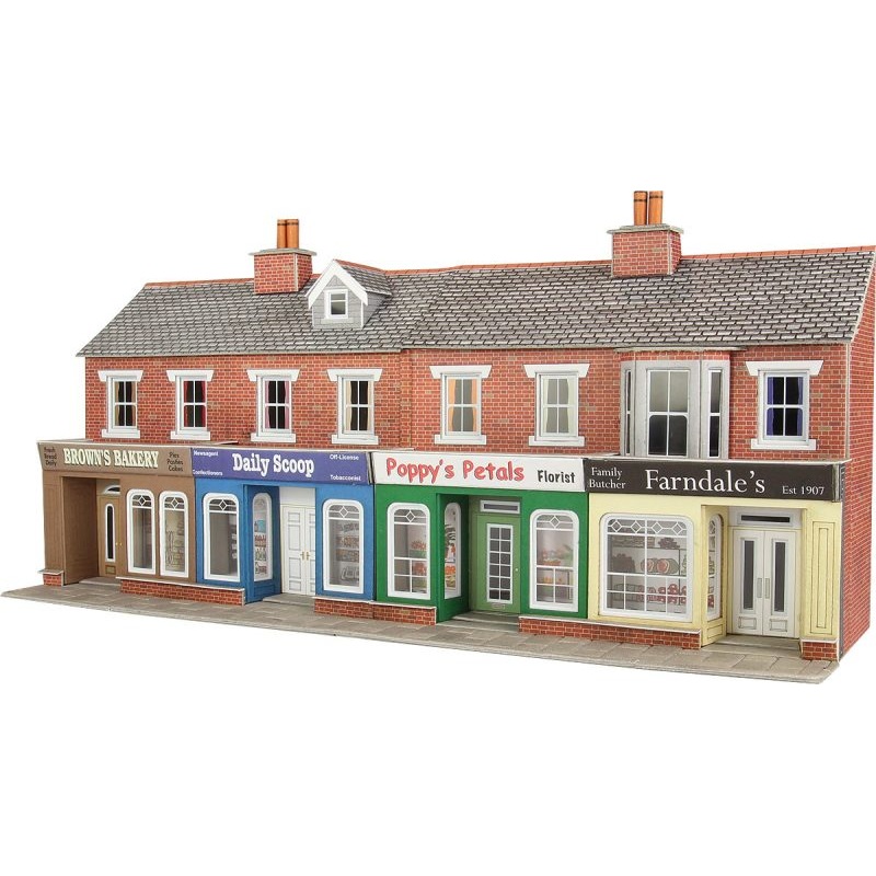 METCALFE PO272 00/H0 TERRACED SHOP FRONTS LOW RELIEF RED BRICK