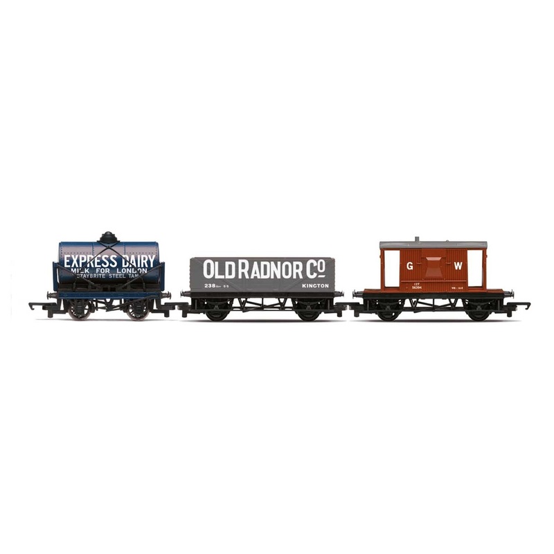 Hornby R60047 Wagons Triple Wagon Pack  Mixed Wagons with Brake Van – Era 3