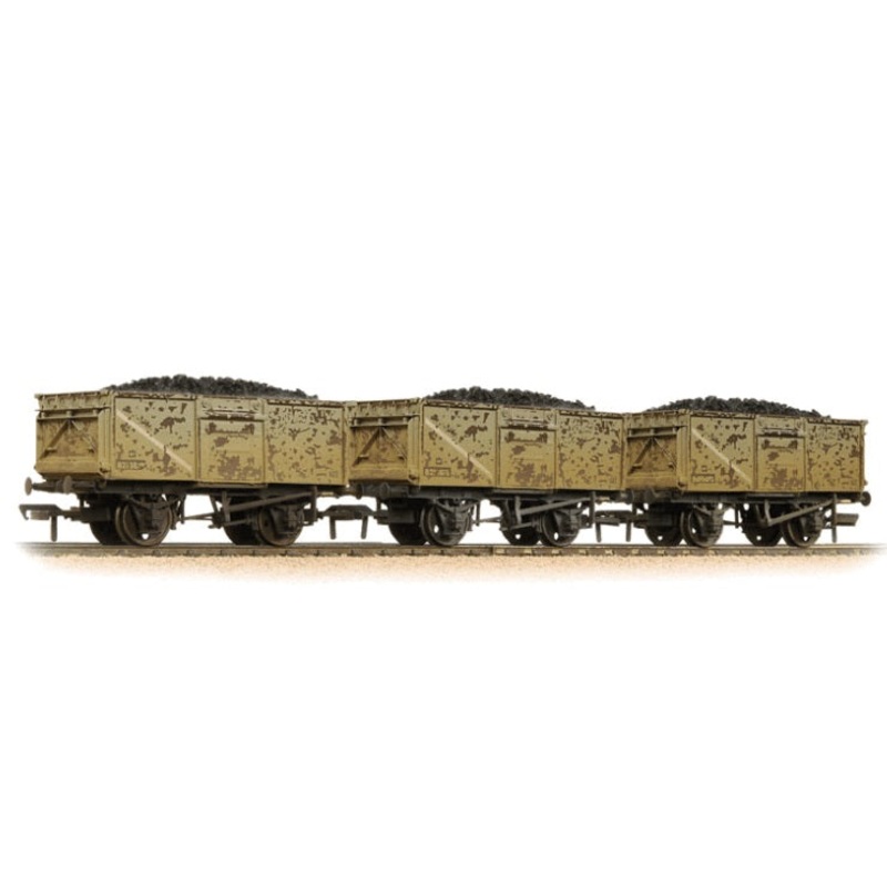 BACHMANN 37-239 SET OF BR 16 TON STEEL MINERAL WAGONS BR GREY WEATHERED WITH LOADS