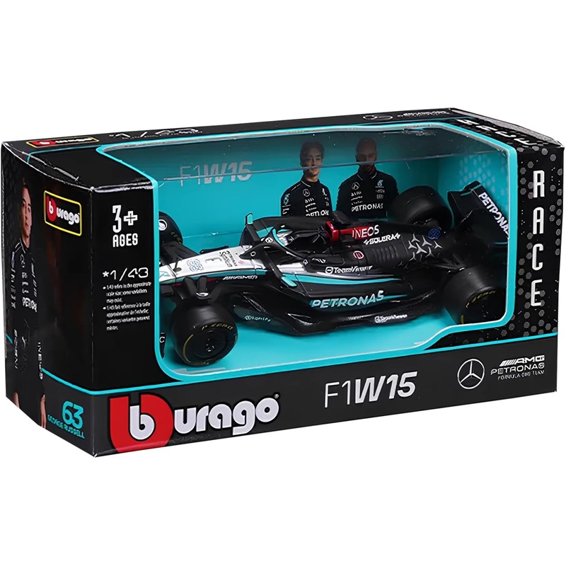 7 BURAGO 38176R NO63 MERCEDES AMG F1W15 GEORGE RUSSELL F1 CAR 1/43RD SCALE
