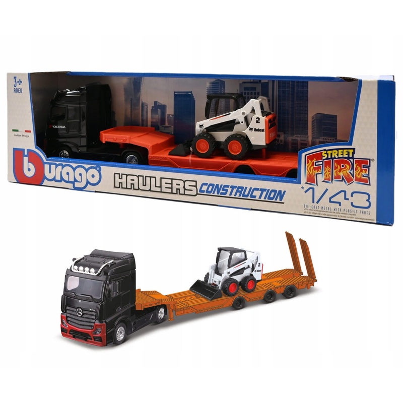 BURAGO 32313 STREET FIRE HAULER SCANIA WITH CONSTRUCTION VEHICLE 1:43 SCALE